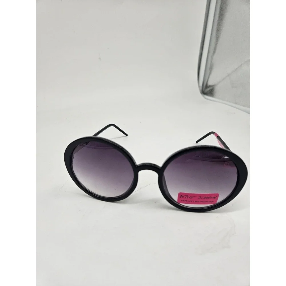 Betsey Johnson Oversized Round Black & Gold Sunglasses EUC NWT